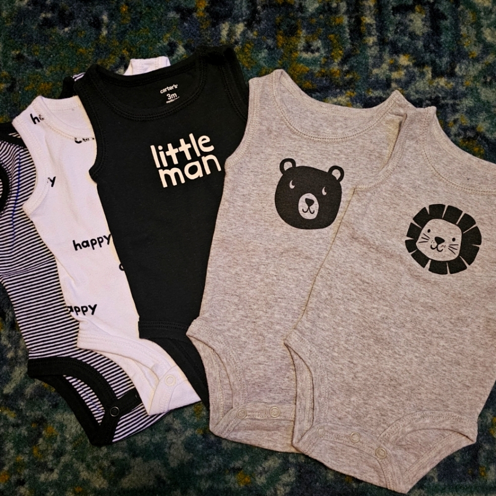 Bundle - 5 Carter's Sleeveless Onesies - 3 Month - Gray, Black, White